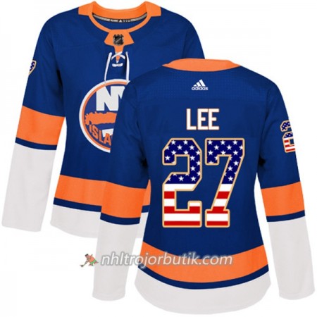 Dame Ishockey New York Islanders Tröja Anders Lee 27 Adidas 2017-2018 Blå USA Flag Fashion Authentic